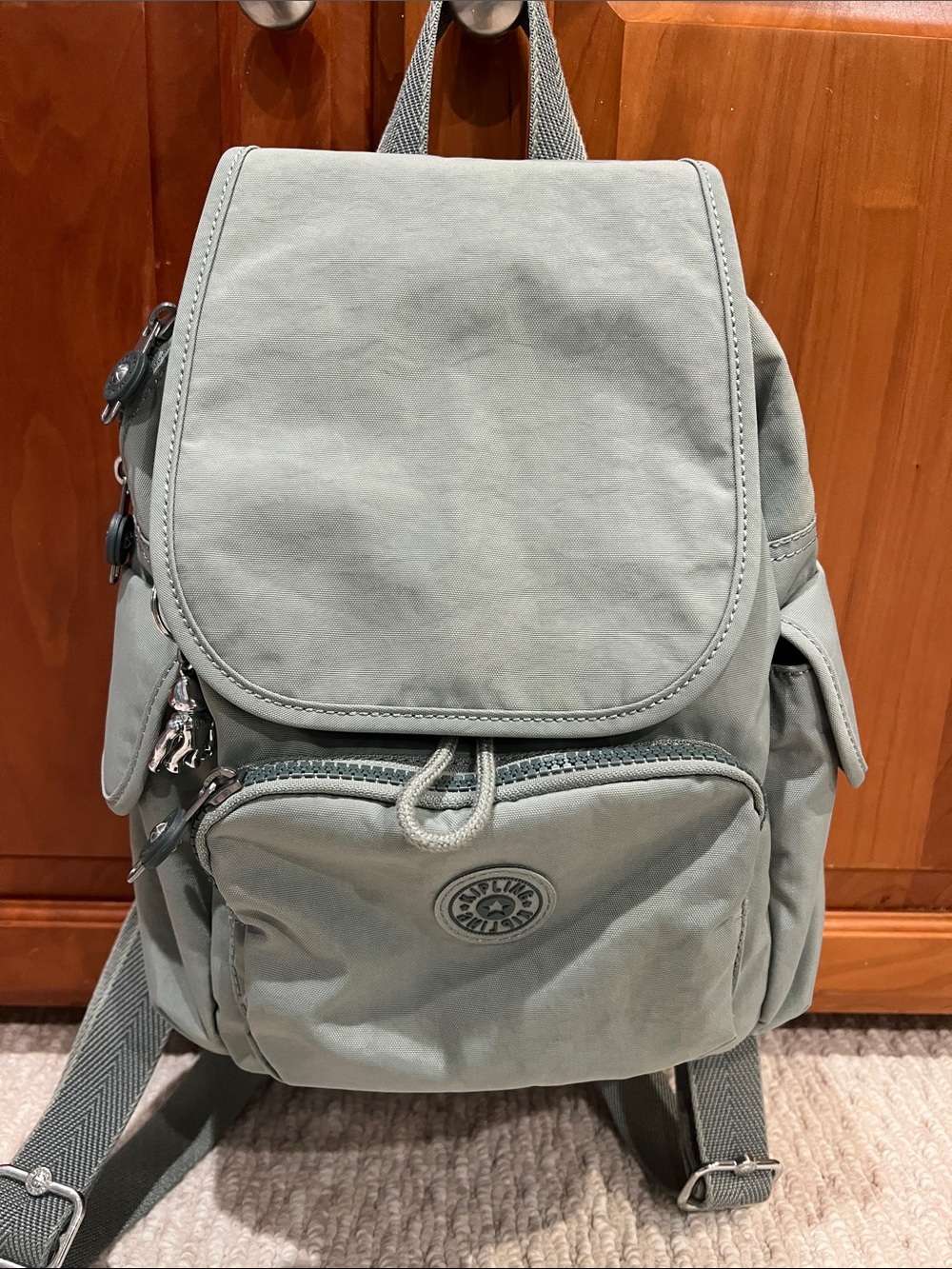 Kipling Sage Green Small Backpack with Front Pocket. Like new.